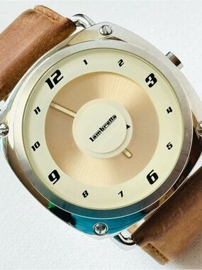 Lambretta Brunori Big Face 49mm Men's Watch Silver Brown Leather LAM2074BRO